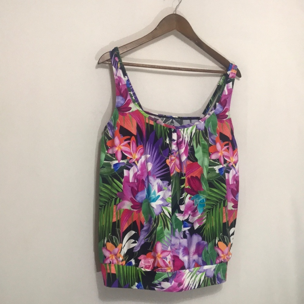 Tropical Floral Print Tankini SwimTop - Purple / Multicolor Sz 20 - Picture 2 of 11